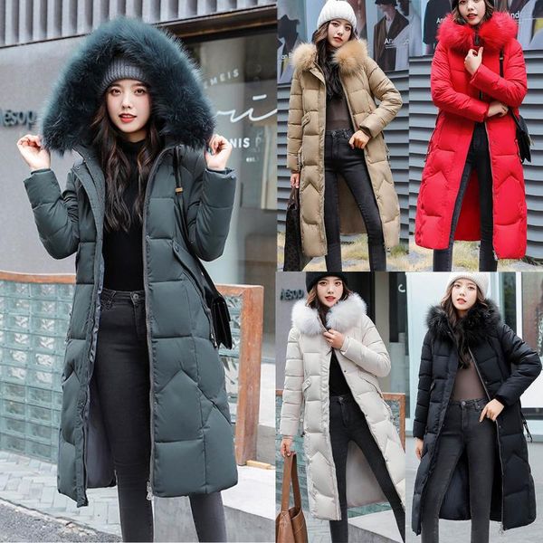 

fashion winter jacket big fur hooded women thick down parkas long female jacket coat slim female warm winter outwear 2020 #t2q, Black