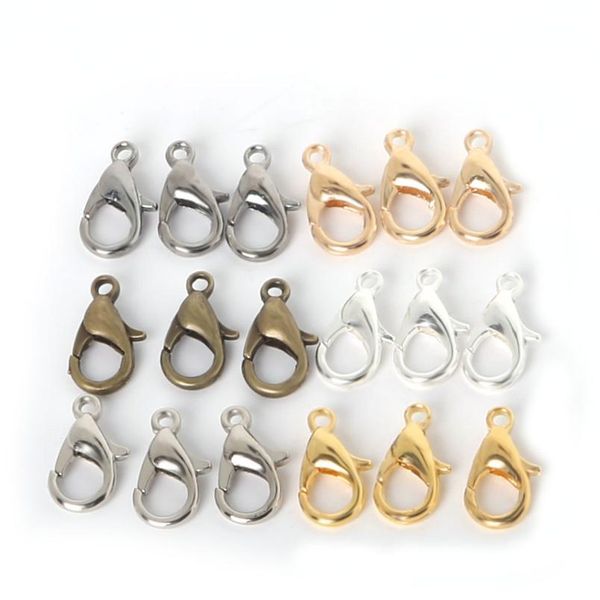 

100pcs 10/12/14/16mm gold/bronze/silver color alloy lobster clasps hook for necklace bracelet chain diy jewelry making bbyizd