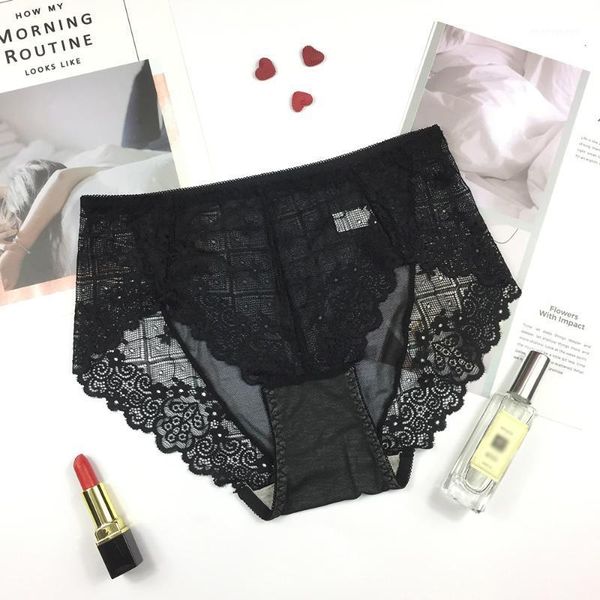

women's panties summer ladies lace elegant mid waist bag hip breathable panties1, Black;pink