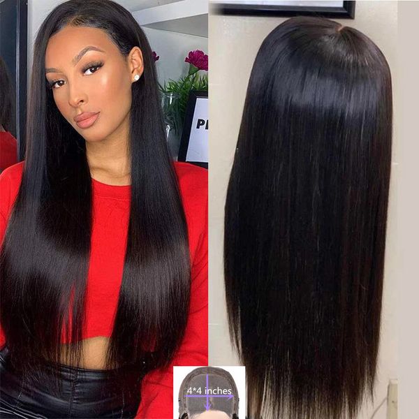 

30inches long straight lace wig human hair peruvian pre plucked lace human hair wigs for women remy 4×4 lace wig human hair 150%, Black;brown
