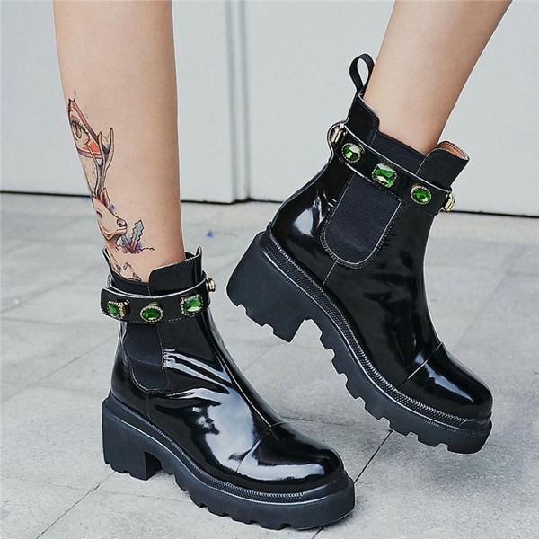 

punk goth creepers женщин из натуральной кожи коренастый high heels круглый toe езда сапоги lady high top platform pumps обувь, Black