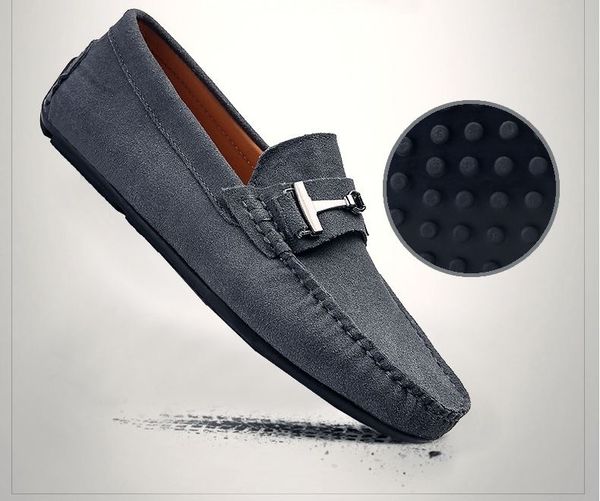 

brand designer men cowskin shoe driving shoe suede flat heels antiskid casual footwears slip on light weight shoes chains z515, Black