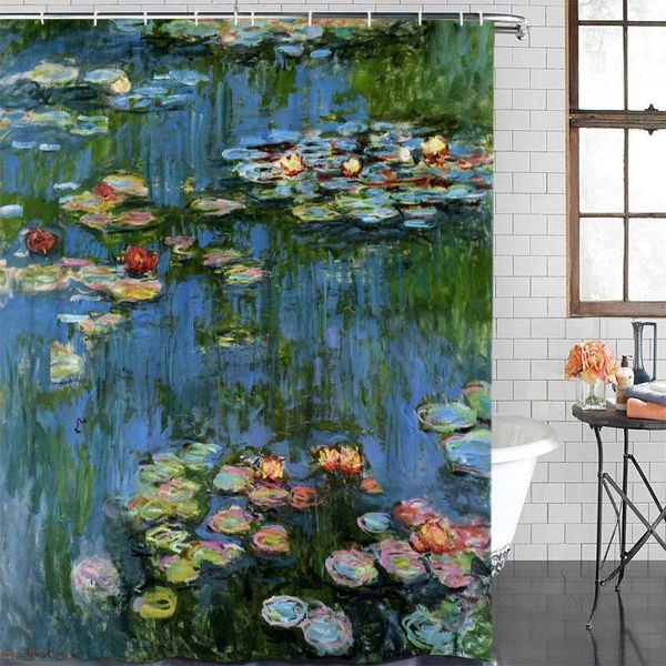 

bathroom curtain pond lotus art waterproof fabric shower curtain bathroom decoration shower &12 hook1