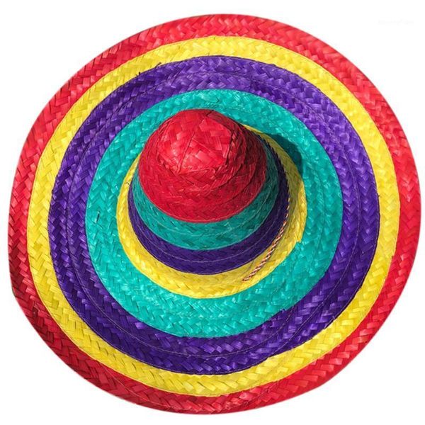 

men women outdoor colorful edges gift all seasons mexican style straw hats decorative wide brim kids random color party supplies1
