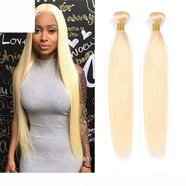 

brazilian virgin hair extensions 613# blonde straight peruvian malaysian indian raw human hair weaves two bundles 613 color 2 pieces lot, Black