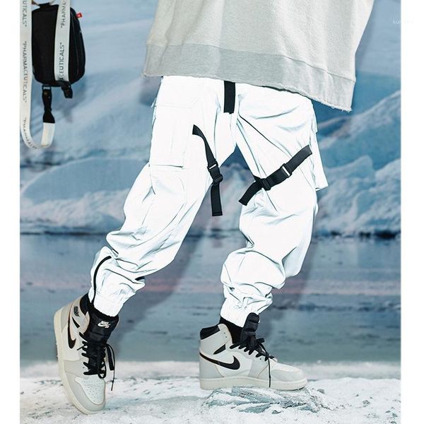 

reflective cargo trousers mens safari style function tactical paratrooper pants multi-pocket men outdoor thin jogger pants1, Black