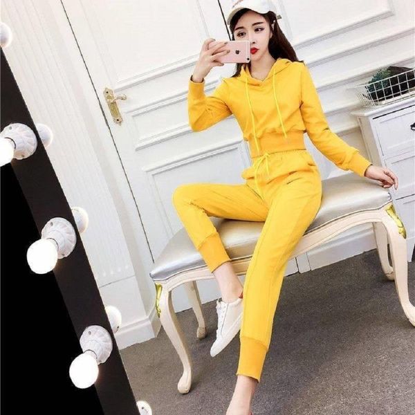 

tracksuit for women 2020 new nightclub ladies fashion ladies hooded short jacket casual 2 piece set women feet pants suit1, White