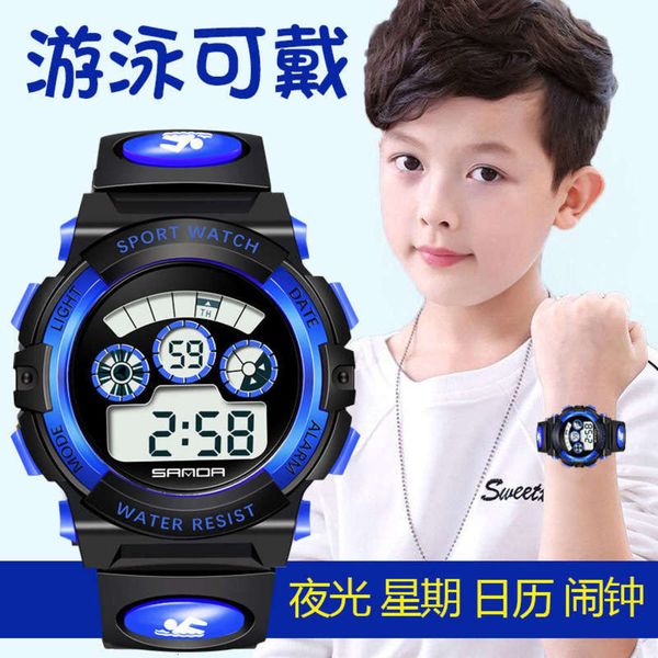 

school children's electronic watch boys primary students luminous trend middle school children junior high school boys waterproof, Silver