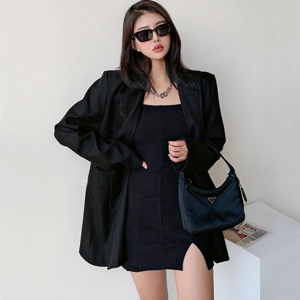 

women's suits & blazers women boyfriend blazer coat in black notch lapels double breasted, White;black