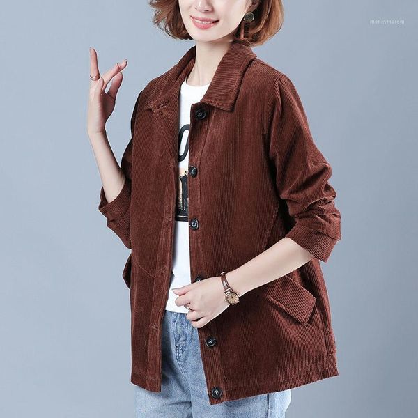 

women's jackets middle aged corduroy loose jacket women spring autumn korean long sleeved single-breasted casual coat female lapel r78, Black;brown
