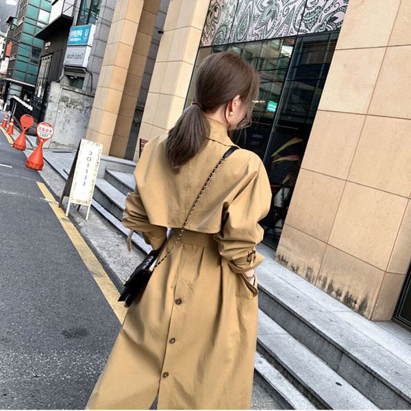

2020 new woman trench spring elegant casual over the knee long coat women's british style button design fashion overcoat, Tan;black