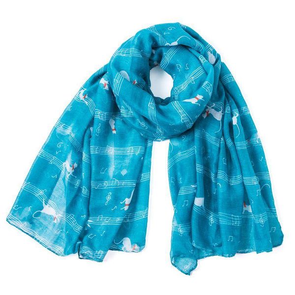 

sheet music cat scarf 90*180cm fashion ladies spring sunscreen thin cute korean style accessories scarf shawls, Blue;gray