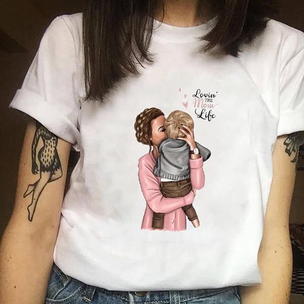 

women clothes print ladies super mom boy cartoon mom mother printed ladies woman women casual tee shirt t female t-shirt, White