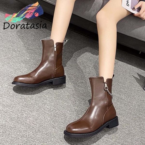 

boots doratasia women chain low heel solid design shoes casual leisure fashion round toe ankle boots1, Black