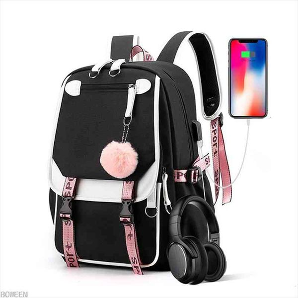 

large women backpack school bags for teenage girls usb pink fashion patchwork nylon bagpack youth backbag big college back pack