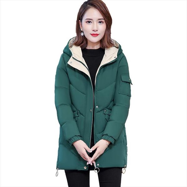 

2020 new fashion women winter hooded coat long slim warm jacket down cotton padded jacket outwear parkas womens clothing aa1012, Black
