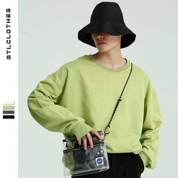 

mtl мужская 320g сплошной круглый воротник свитер мужская корейская свободная конфета цветной базовый пуловер, Black