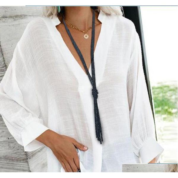 

handmade string multi-layer colorful rice beads long necklace crystal tassel sweater chain bohemian style clothing bk8ls, Silver