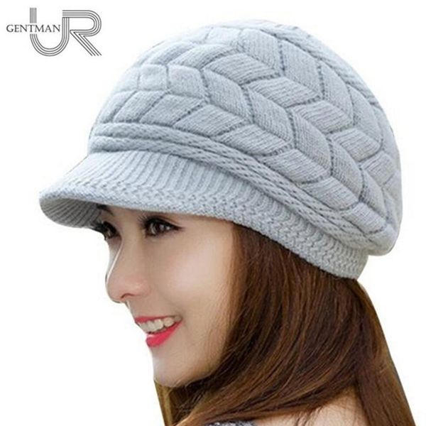 

new women winter hat warm beanies fleece inside knitted hats for woman rabbit fur cap autumn and winter ladies fashion hat y201024, Blue;gray