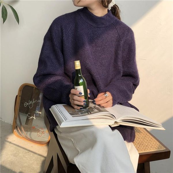 

alien kitty turtleneck elegant pullovers loose knitted women warm thicken solid long sleeves casual autumn winter sweaters, White;black