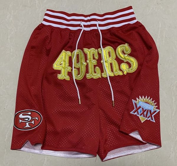 

san francisco 49ers men nfl football shorts just don by mitchell & ness men summer pocket retro pants s-3xl, Black;red