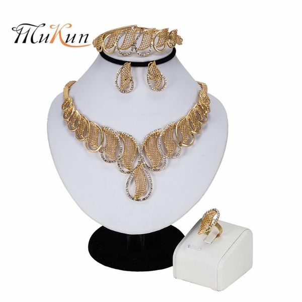 

mukun fashion vintage crystal gold color african bridal costume ювелирные изделия наборы нигерии свадебные воды капли ожерелье серьги, Silver