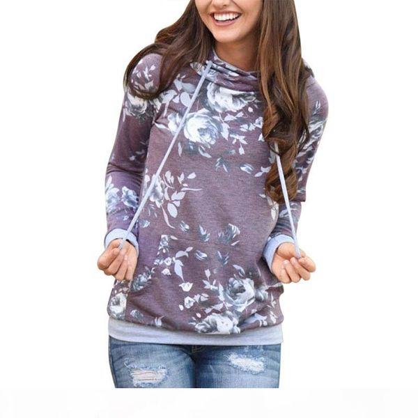

printed floral hoodies women 2017 autumn winter new fashion casual gray hooded sweatshirt female long sleeve pullovers l18100704, Black