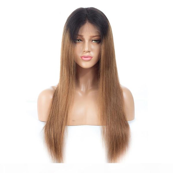 

360 full lace human hair wig pre plucked with baby hair brazilian silky straight lace wigs for women brazilian virgin hair wig, Black;brown