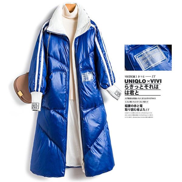 

bump color long down cotton-padded jacket female loose disposable knee-length coat of new fund of 2021 winter 4873, Black
