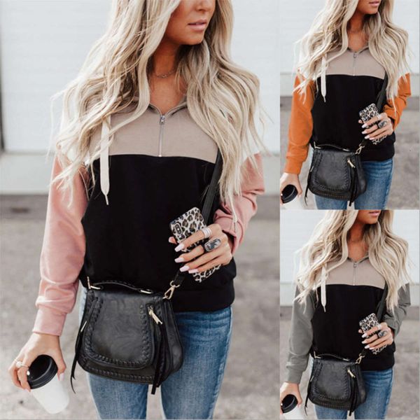 

new zipper stitched long sve sweater women's round neck in autumn and winter 2020, Black