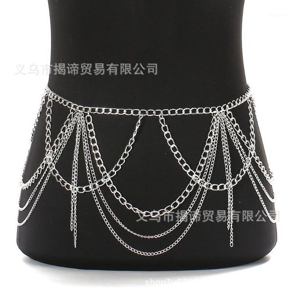 

lady exaggerate metal belt girls tassel waistchain female bikini beach nightclub multi-layer waistbelt waist belt b90631, Black;brown