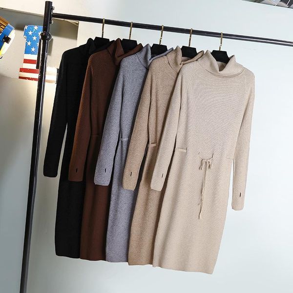 

2021 autumn winter new oversized lace medium calf knitted dress women fashionable all match bast inner adjustable waist1, Black;gray