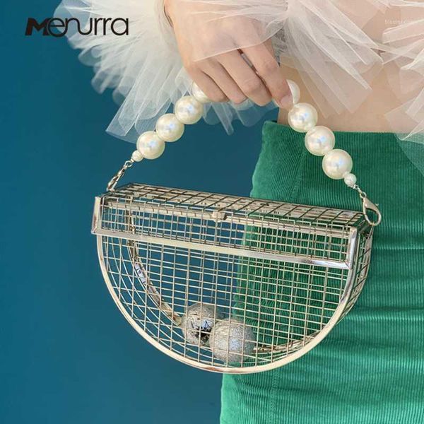 

evening bags ins hollow out bag clutch purse bird cage women handbag tote metal pearl handle fashion party wedding1