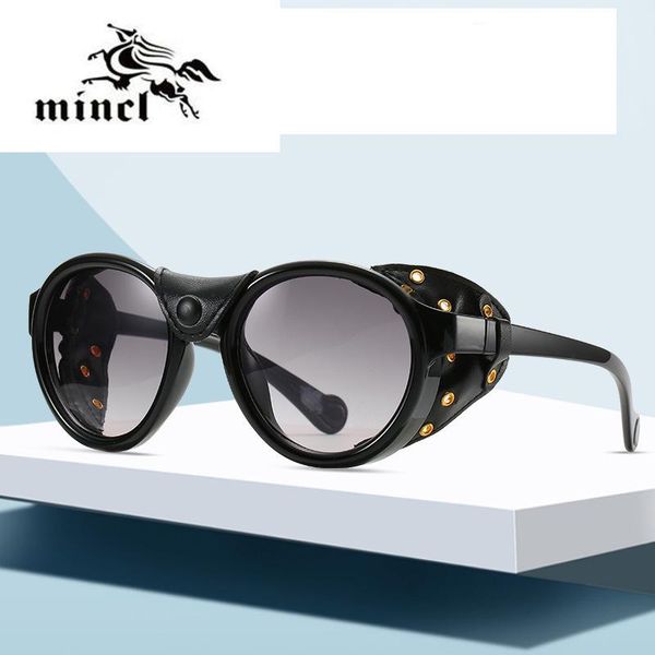 

sunglasses 2021 retro vintage round punkgradient for men leather side shield male sun glasses with box fml, White;black