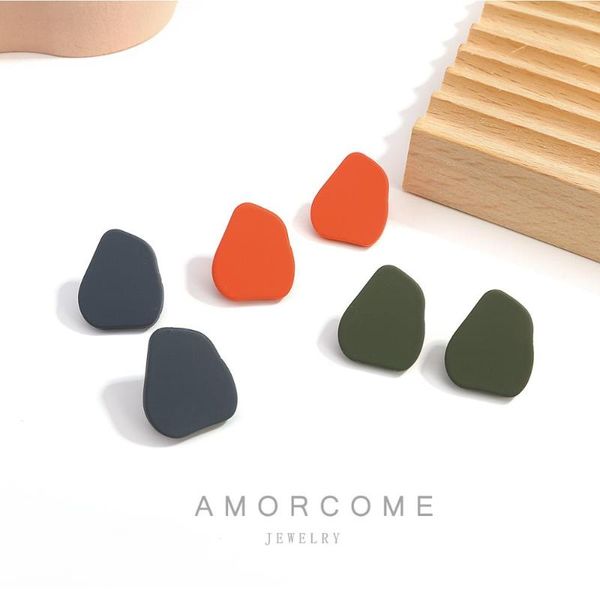 

stud amorcome korea chic geometric irregular colorful spray paint metal earrings for women vintage female ear jewelry gifts 2021, Golden;silver