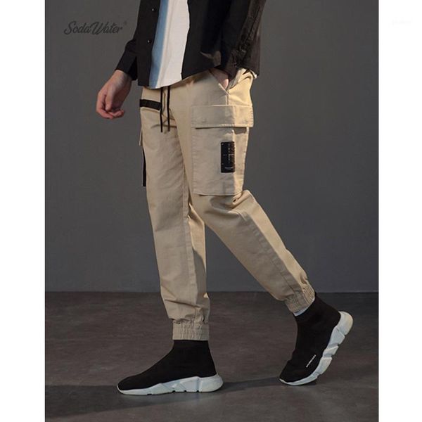 

soda water cargo pants 2020 mens fashion tactical trouser hip hop streetwear casual cotton multi pockets pants 8867w1, Black