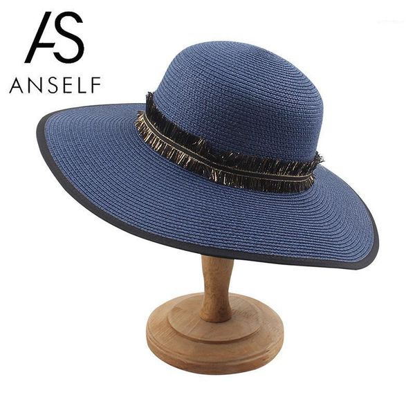 

2020 summer sun hat women straw hat tassel beach sun summer cap loose sunscreen sunshade dome cap visors ladies hats new1, Blue;gray