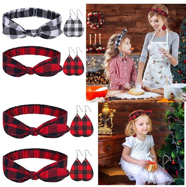 

рождественские повязки семьи и серьги наборы родитель-ребенок мама дети детские плед лук головы головы кожаные серьги ювелирные изделия голо, Slivery;white