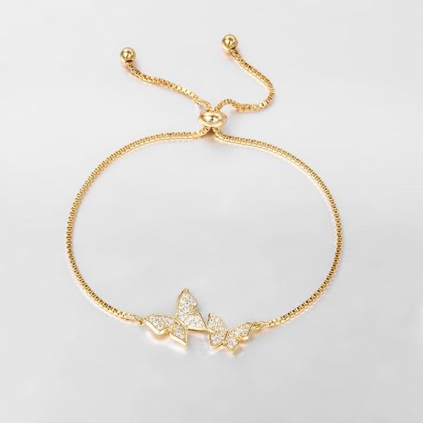 

charm bracelets tiny trendy cubic zirconia crystal butterfly bracelet luxury cz stone rose gold adjustable for women jewellery, Golden;silver