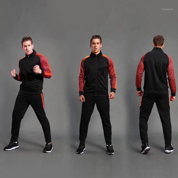 

gym clothing 2021 autumn and winter long-sleeved sports suit men's jacket casual trousers football fitness running training suit1, White;black