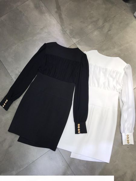 

2020 black white lion head metal button women's dress designer v collar long sleeves milan runway dress 2080504, Black;gray