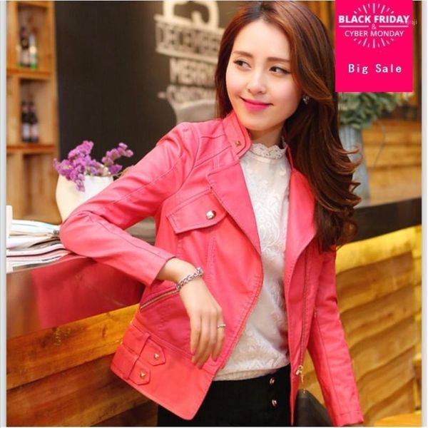 

women's jackets 3xl plus size stitching pu leather jacket 2021 women's european stations slim short women w6251, Black;brown