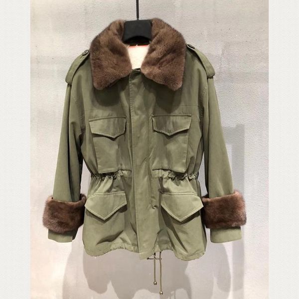 

women's fur & faux natural lamb women coat long 2021 winter fashion real parka jacket inner windbreaker h113, Black