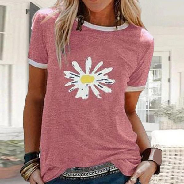 

women flower printed summer tshirt loose comfortable cotton clothing 2020 new plus size short sleeve floral t-shirt, White