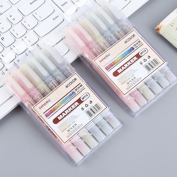 

6 Colors/Set Double Head Unique Window Tip Pastel Color Highlighter Pen Marker Soft Color for School Marker Stationery Supplies