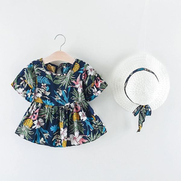 

girl's dresses 2021 baby girls flower print princess dress with hat summer infant kids elegant party children vestido clothes for, Red;yellow