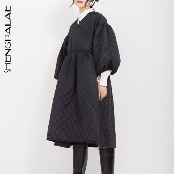 SHENGPALAE Giacca invernale moda coreana nera Giacche Collo a V Mezza manica Allentata Grande personalità Cappotto con orlo largo Donna JL103 201217