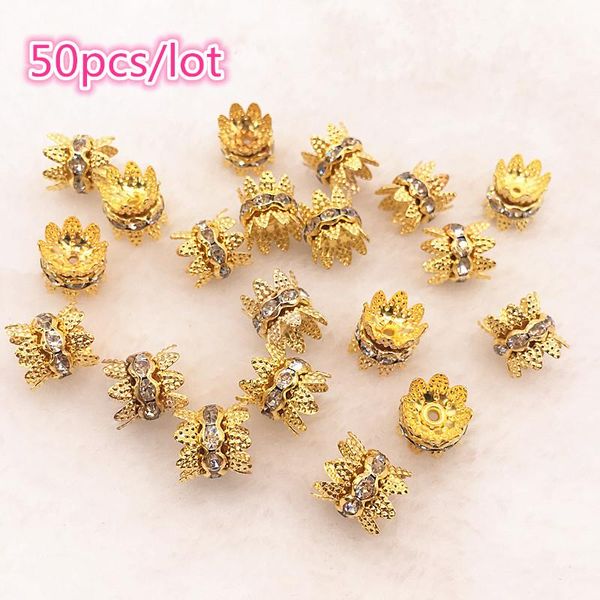 

50pcs / серия 6/8 / 10мм золото / серебро цвет rhinestone rondelles хрустальные бусины сыпучие шариков прокладки для изготовления ювелирных