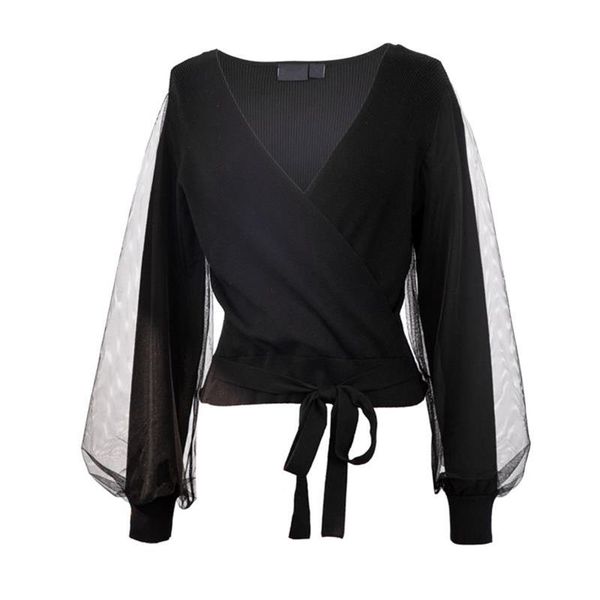 

2020 ladies mesh stitching knit sweater, White