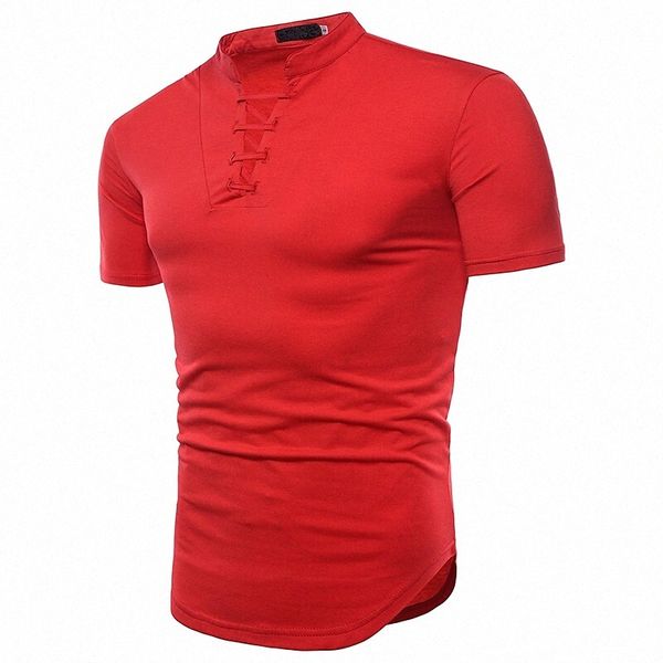 

men's t shirt shirt graphic solid colored deep v party daily lace up short sleeve basic streetwear white dark gray red / summer f93b#, White;black